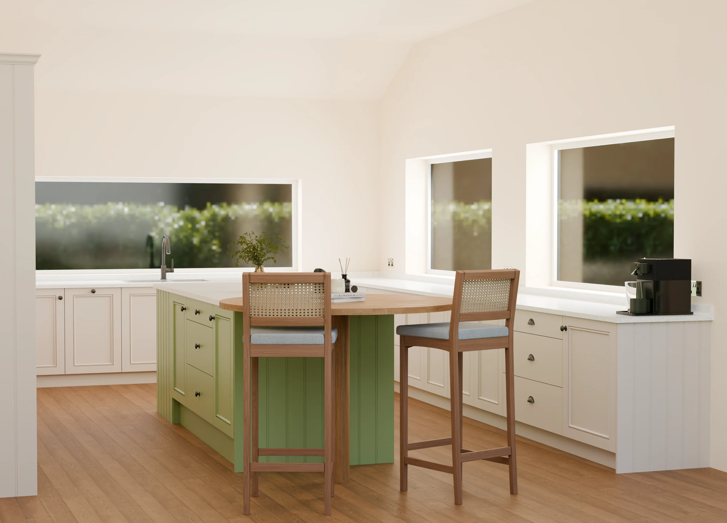 Warm white kitchen, first view
